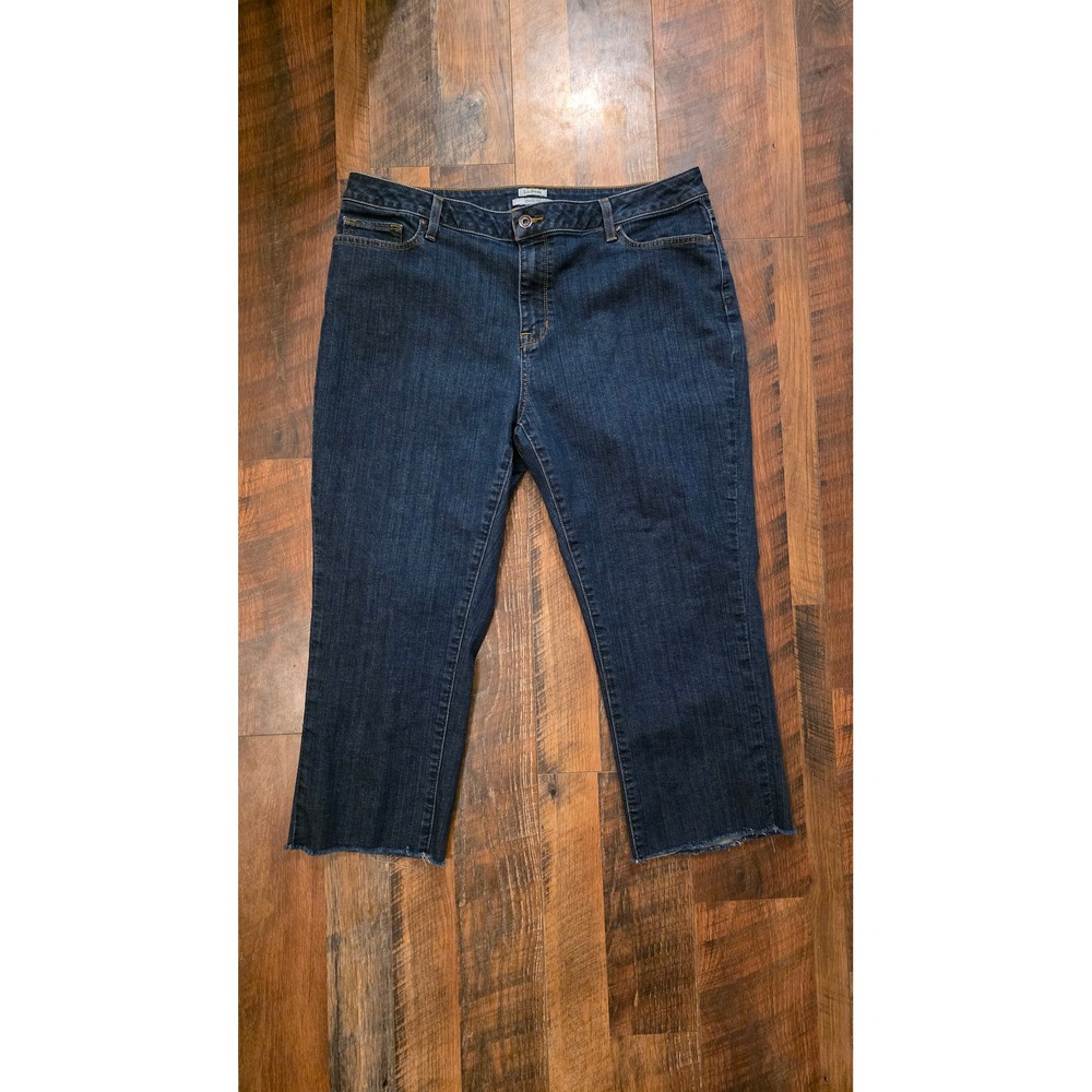 LL Bean Classic Fit Raw Hem Cropped Jeans Dark Wash Blue 18 Pet 500328
